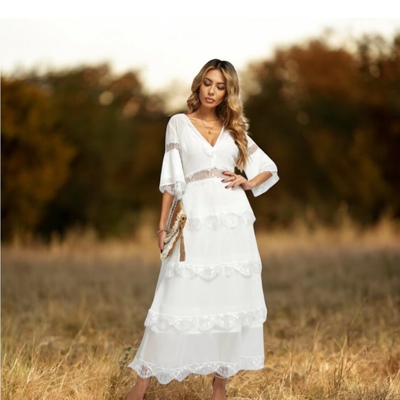 White Lace Tiered Maxi Dress - Brand New, Size Small - Picture 11 of 12